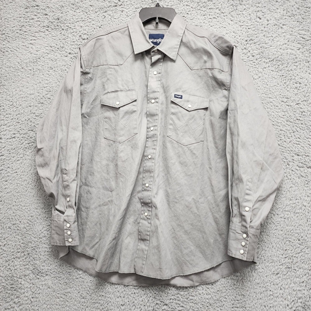 Wrangler Cowboy Cut Western‎ Firm Finish Work Shirt Mens 2X Gray Pearl Snap READ - Picture 3 of 15